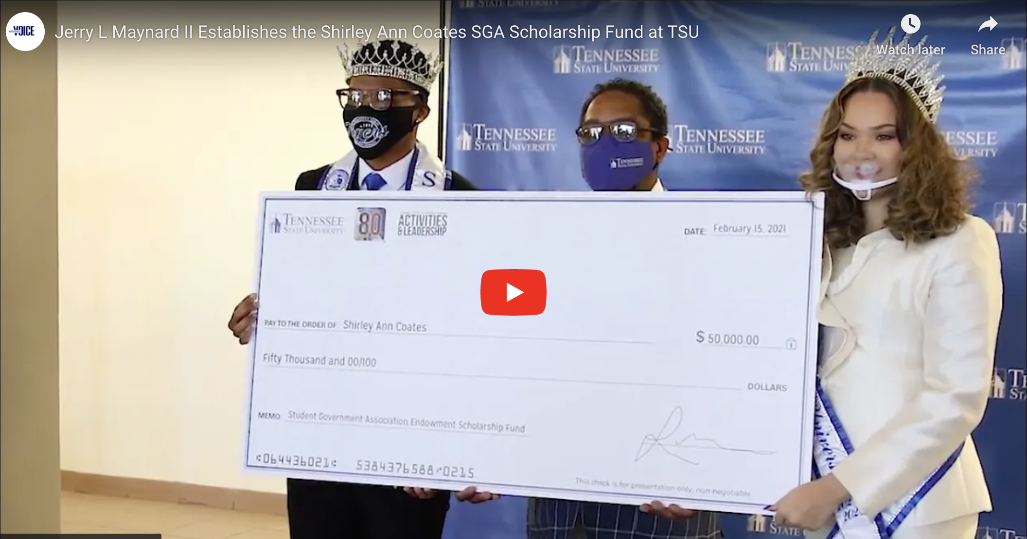 Maynard Supports TSU Students through the Shirley Ann Coates SGA Scholarship Fund
